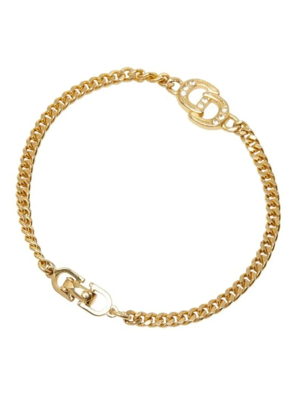 Dior CD Logo Chain Bracelet Gold Plated Rhinestone